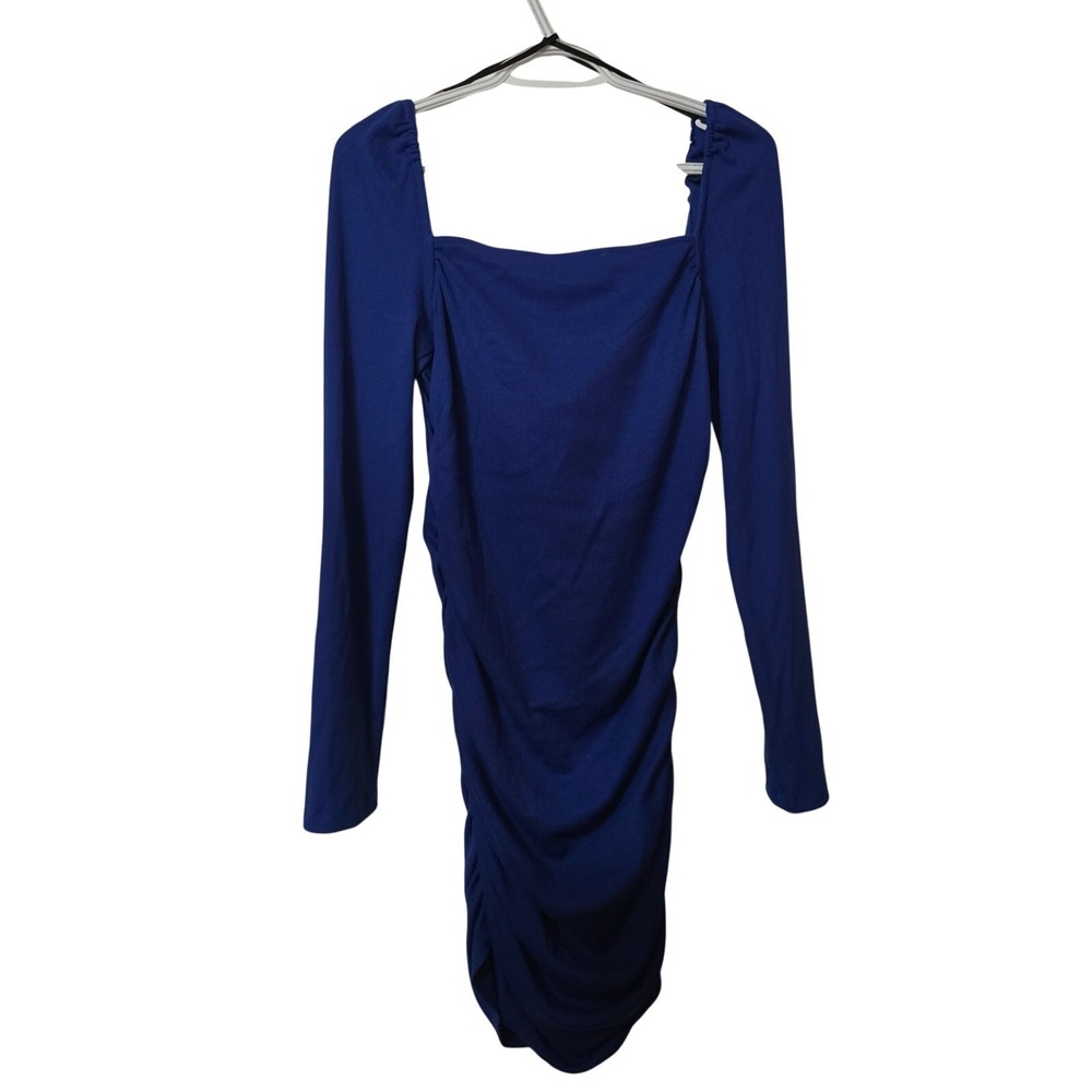 Princess Polly Women 12 Bodycon Dress Blue Ruched Square Neck Long Sleeve Mini - Picture 4 of 7